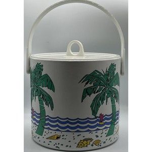Vintage Giraffe Brand Ice Bucket PalmTrees Beach Sea Shells Summer Ice Bucket